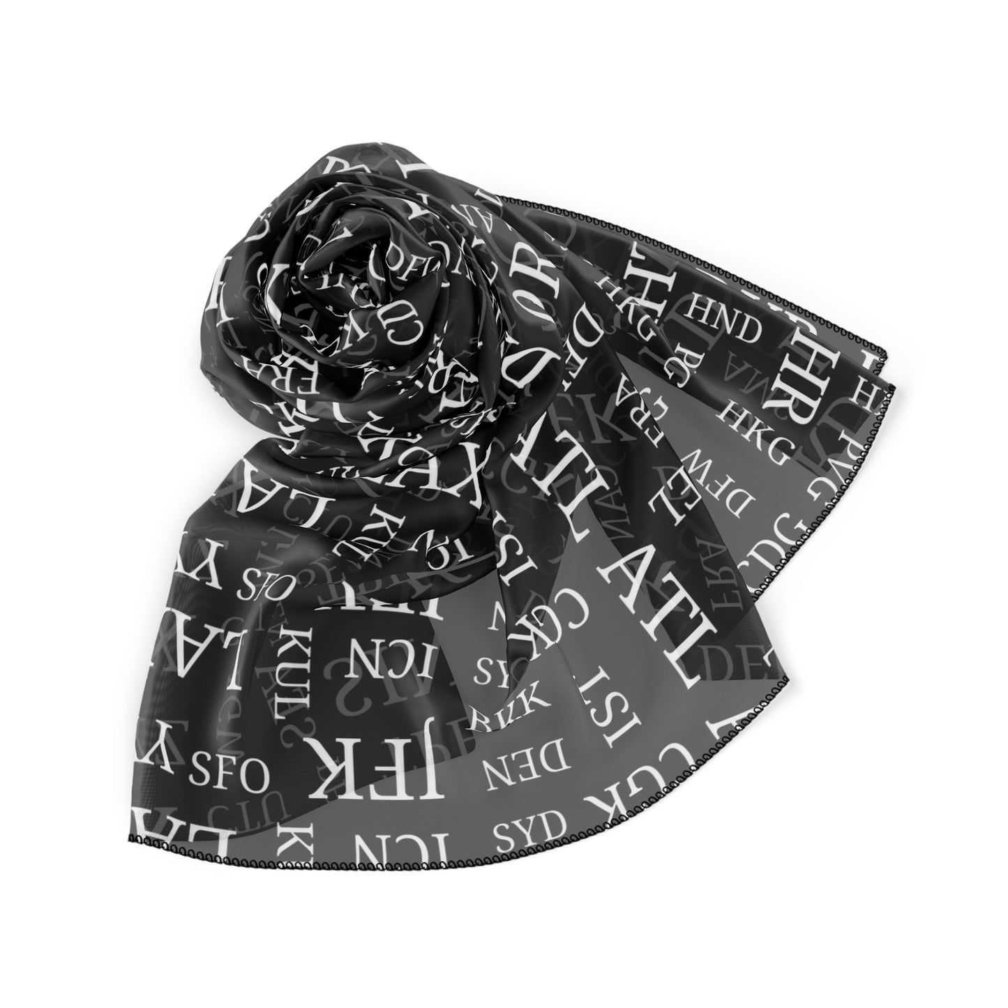 Poly Scarf Black with Best International Airports, IATA Codes,Travel Gift, Travel Accessories