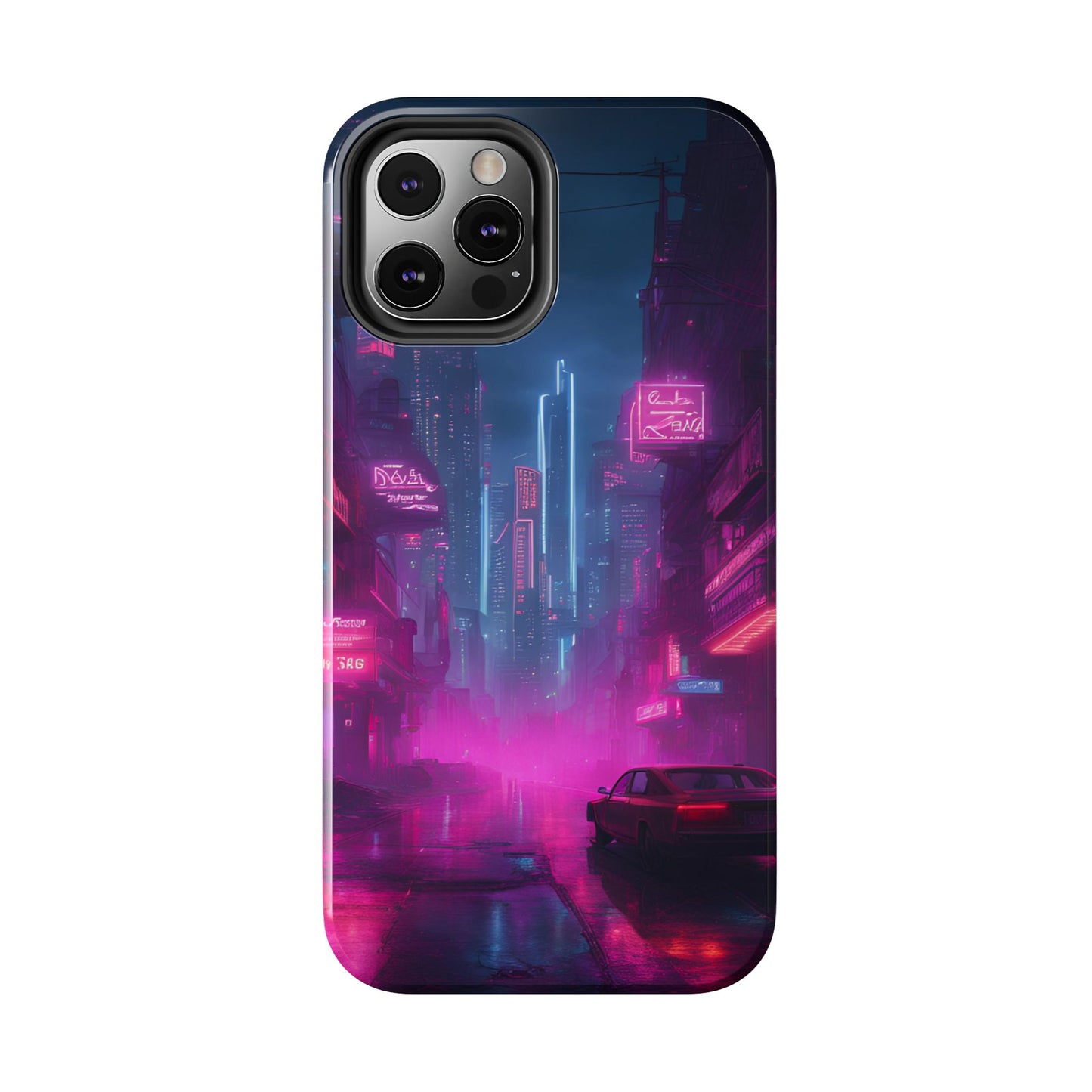 Cyberpunk Neon in a Dystopian Theme Phone Case with Lofi Aesthetic and Robotic Vaporwave Landscape