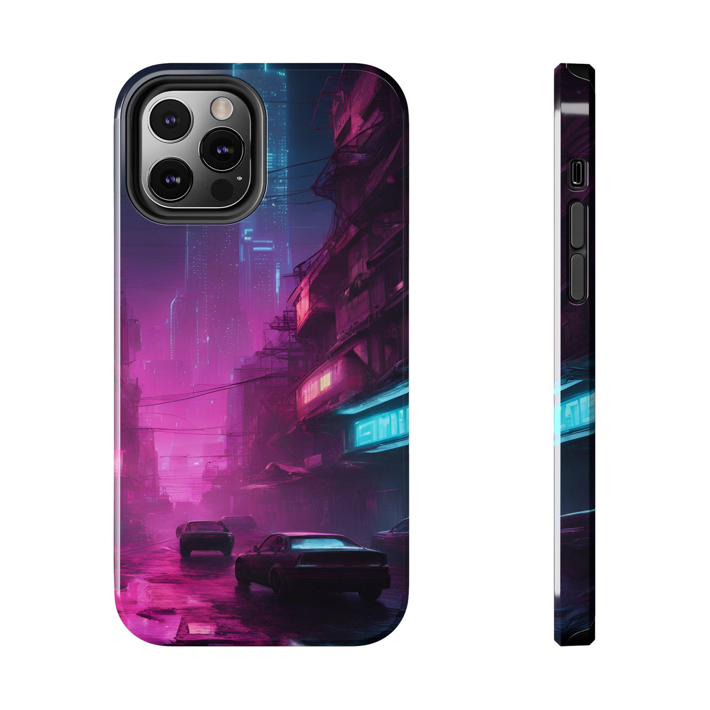 Cyberpunk Alley in Dystopian City Themed Phone Case with Lofi Aesthetic and Robotic Vaporwave Feel