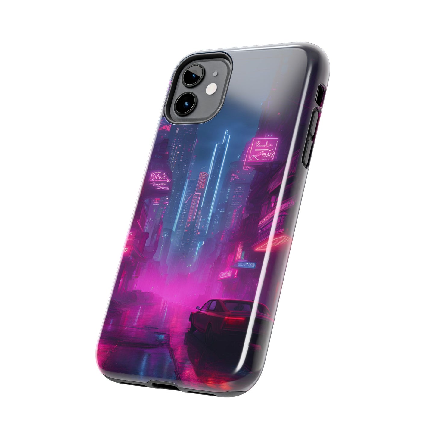 Cyberpunk Neon in a Dystopian Theme Phone Case with Lofi Aesthetic and Robotic Vaporwave Landscape