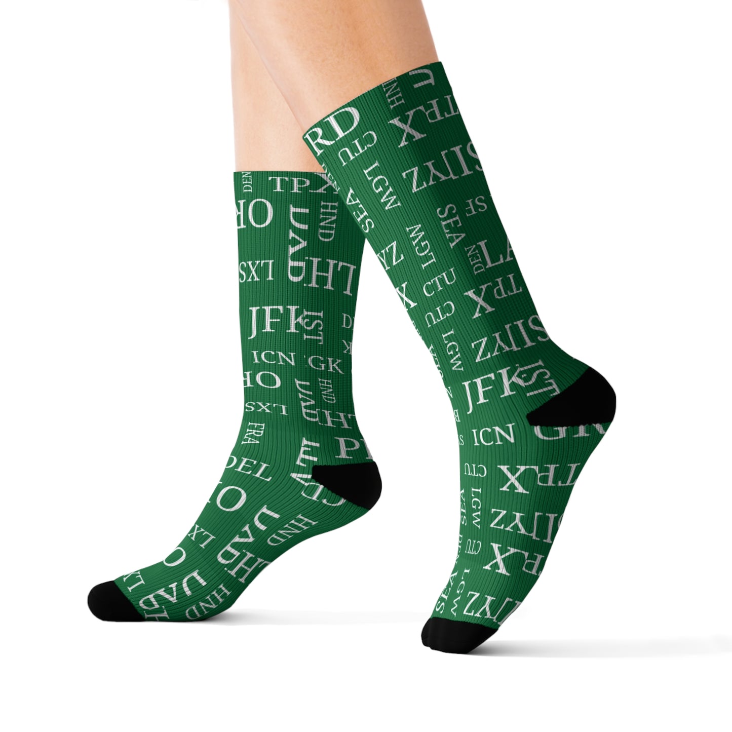 Conversation Starting Cushy Travel Socks With Airport Code Pattern