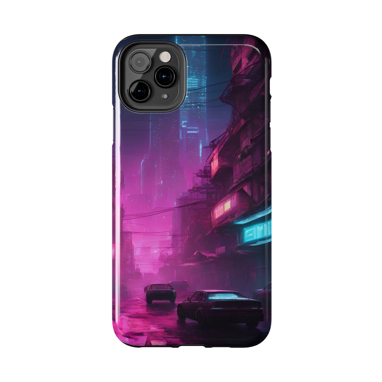 Cyberpunk Alley in Dystopian City Themed Phone Case with Lofi Aesthetic and Robotic Vaporwave Feel