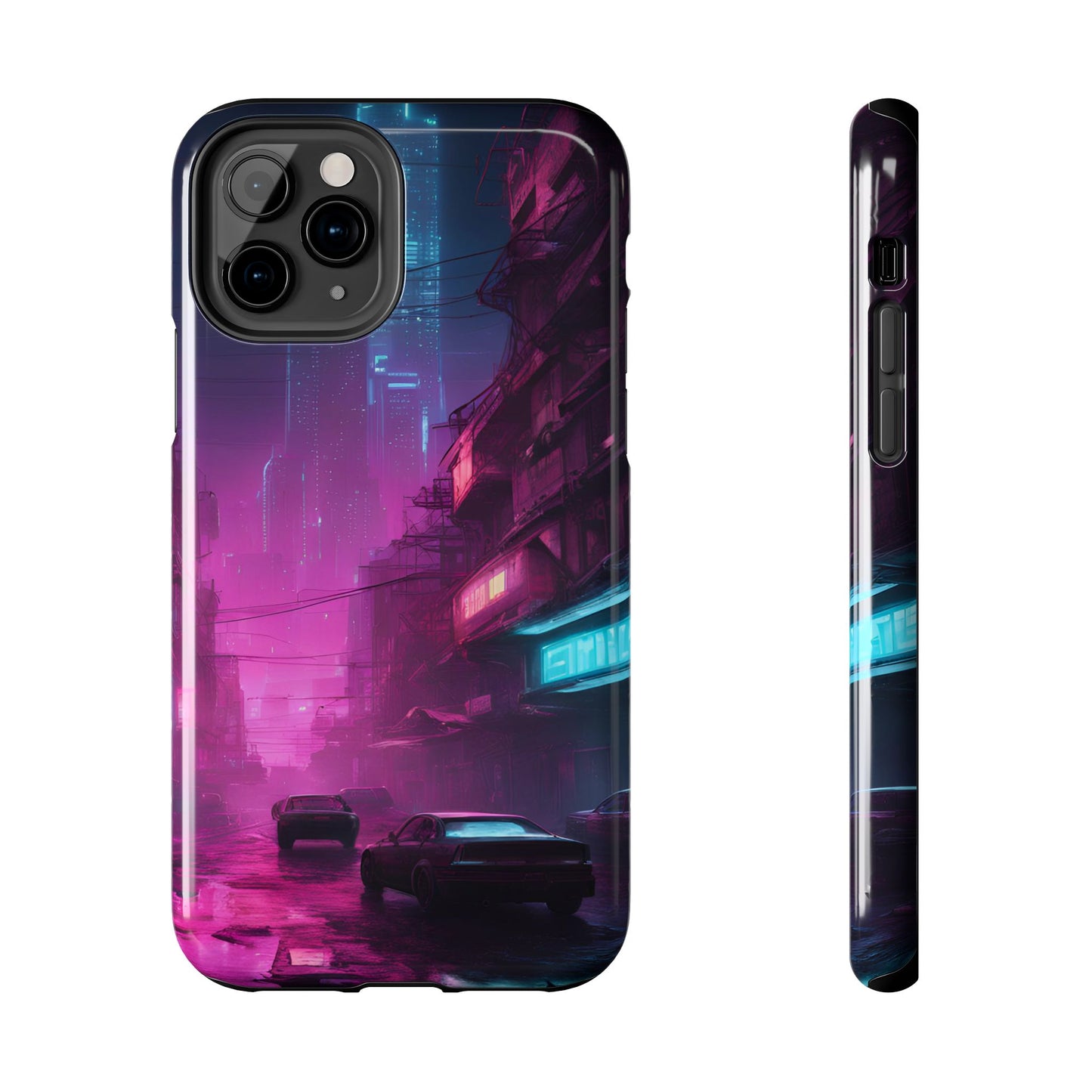 Cyberpunk Alley in Dystopian City Themed Phone Case with Lofi Aesthetic and Robotic Vaporwave Feel