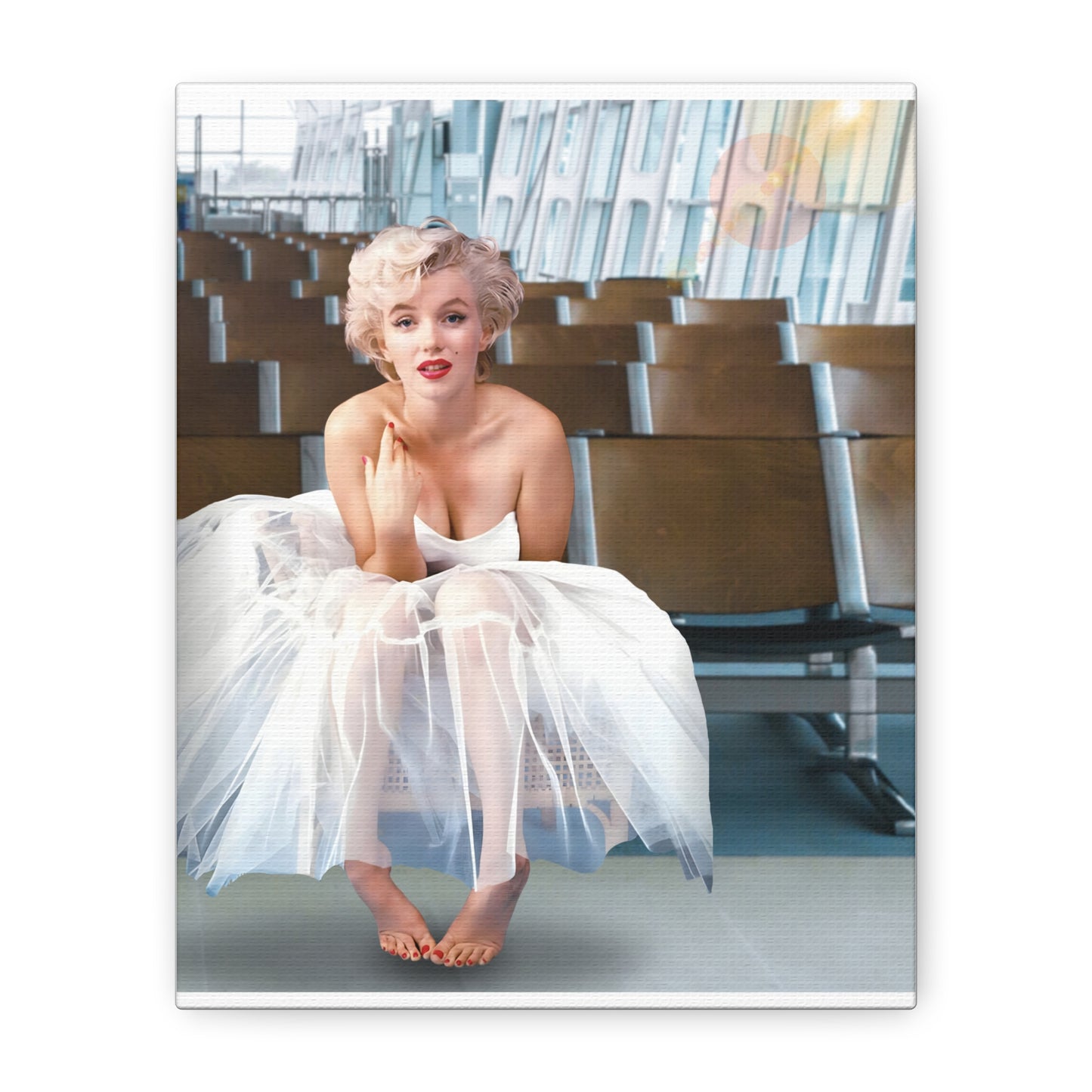 Marilyn Monroe Ballerina at an International Airport Terminal, Matte Canvas, Stretched (Kiss Hug Five)