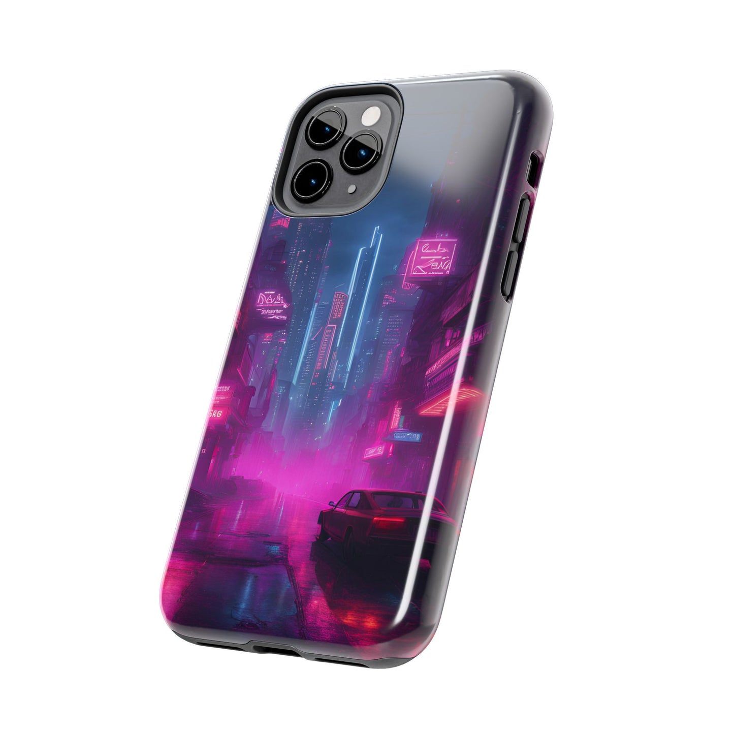 Cyberpunk Neon in a Dystopian Theme Phone Case with Lofi Aesthetic and Robotic Vaporwave Landscape