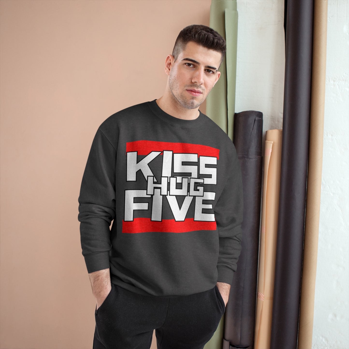 Premium Champion Sweatshirt by KissHugFive Design, Colorful Logo and Front & Back Printing