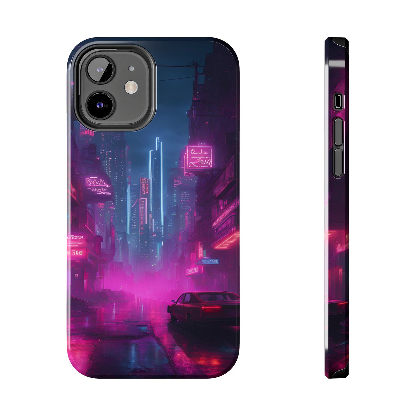 Cyberpunk Neon in a Dystopian Theme Phone Case with Lofi Aesthetic and Robotic Vaporwave Landscape