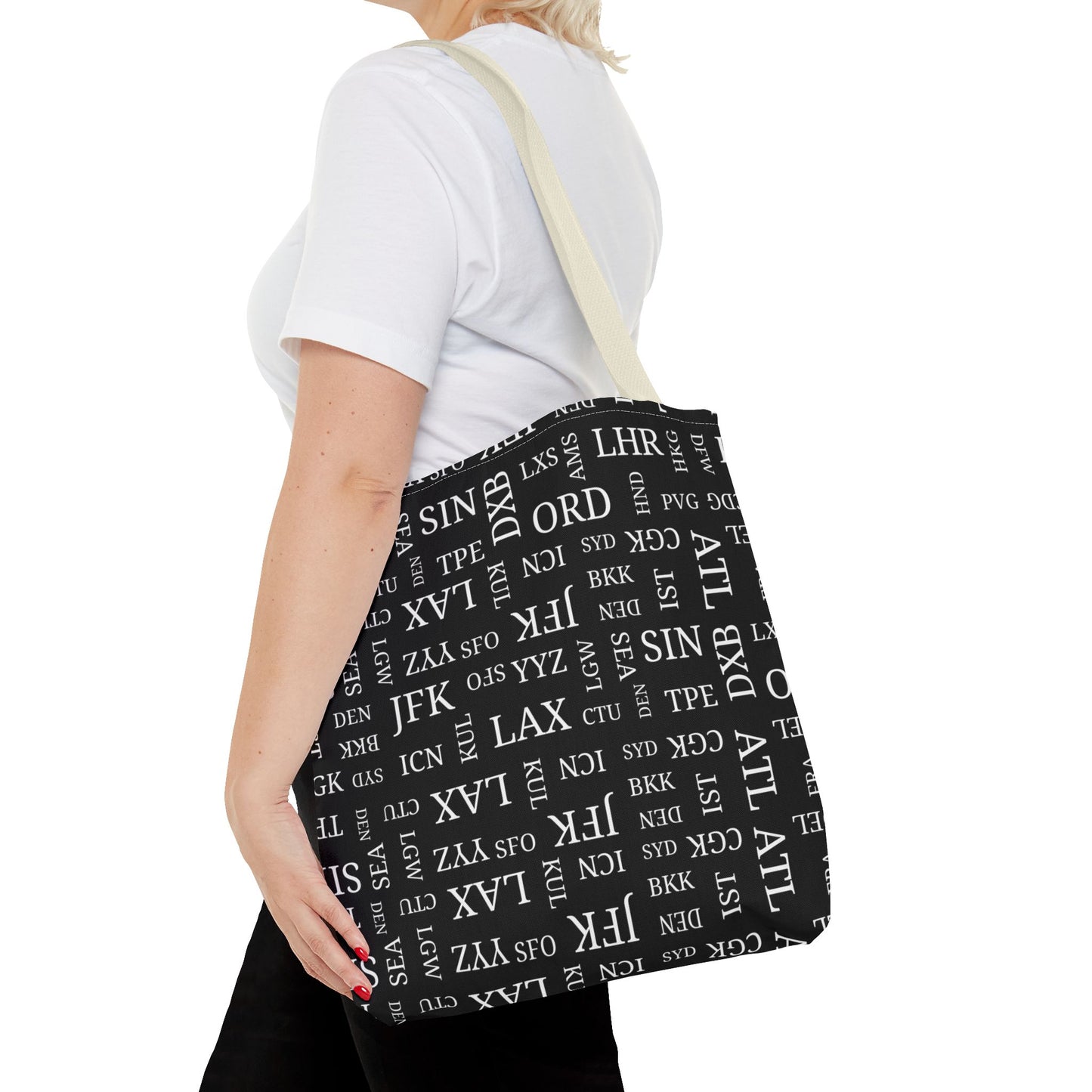 Black, Airport Code Designer Tote Bag Accessory for Travel Lovers