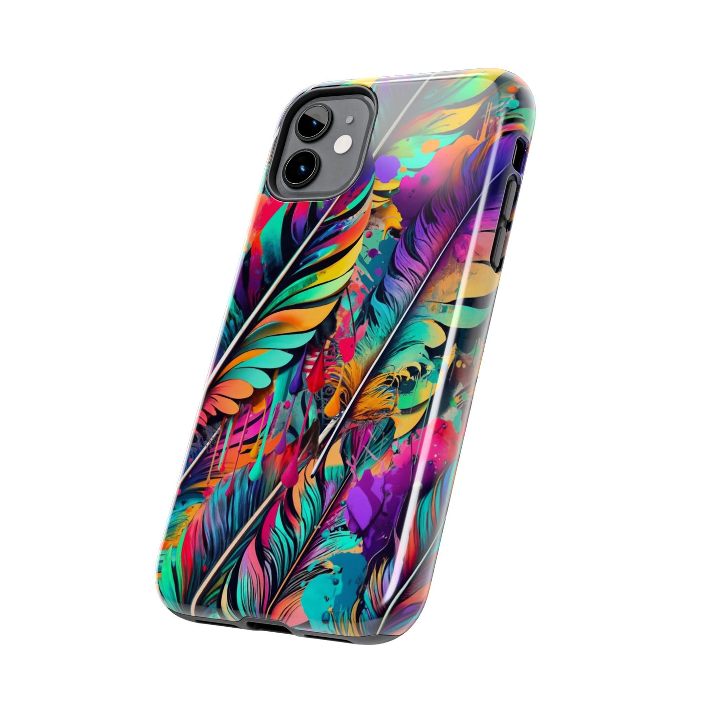 Feather Art, Vivid Color Ink Drip Phone Case, Fusion of Vaporwave and Pastel Colors