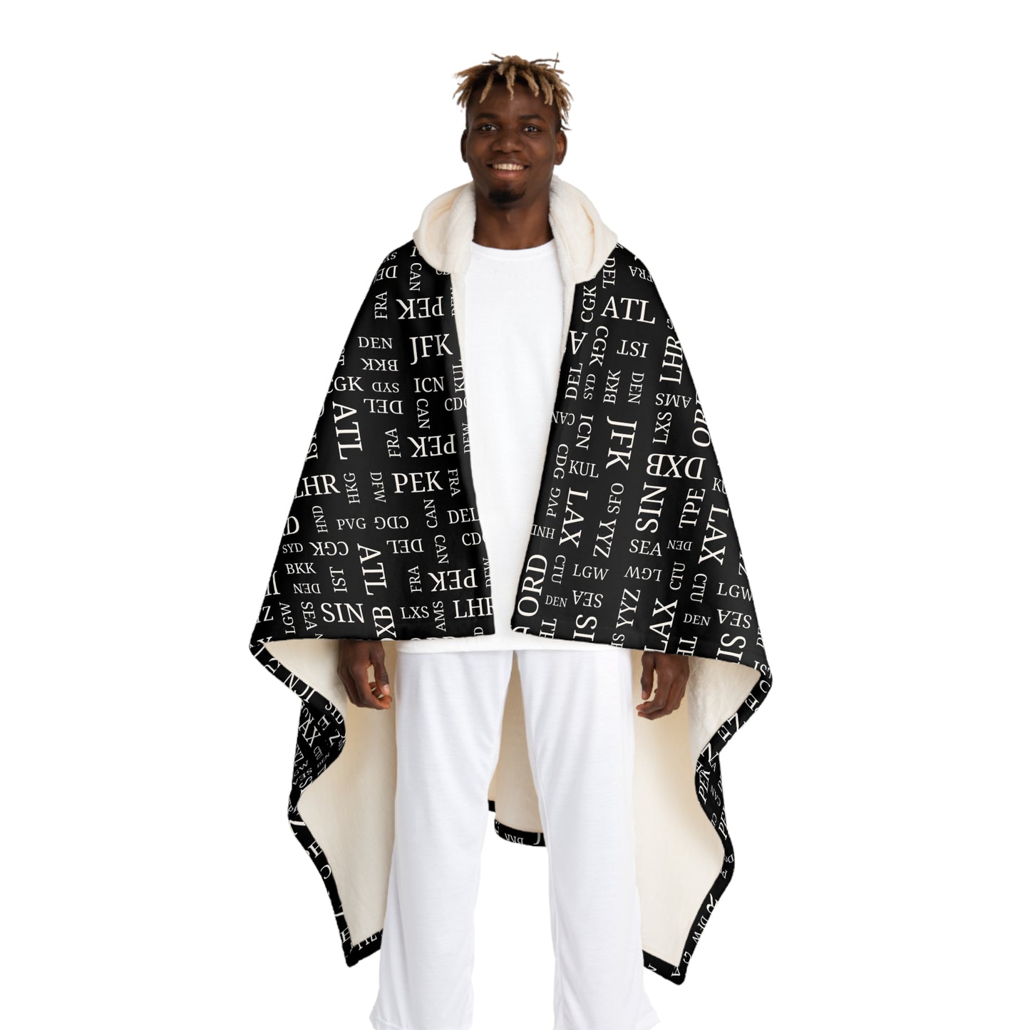 Hooded Sherpa Fleece Blanket - Airport Code Design Home or Travel