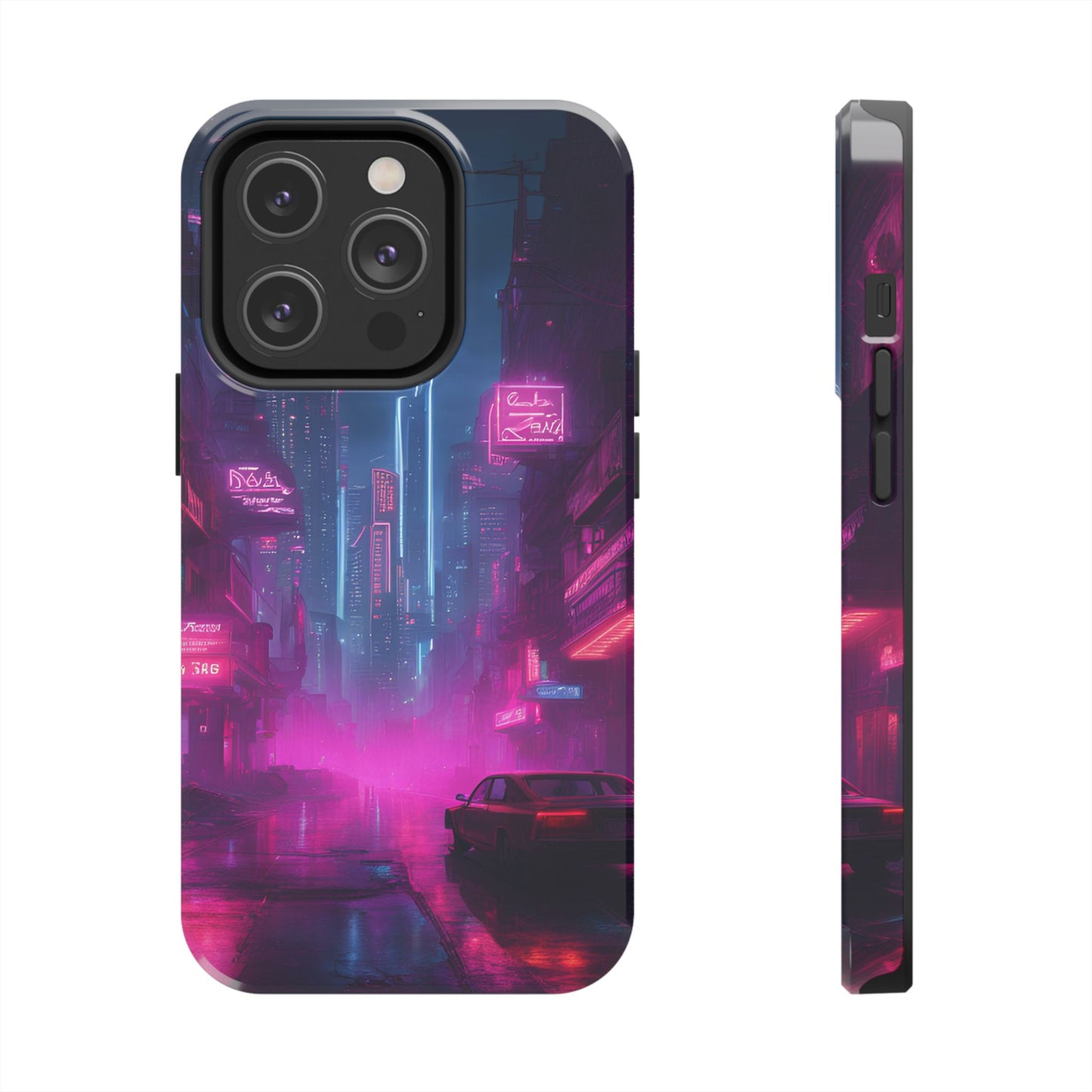 Cyberpunk Neon in a Dystopian Theme Phone Case with Lofi Aesthetic and Robotic Vaporwave Landscape