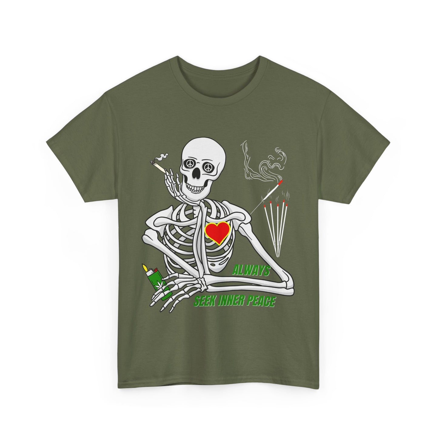 Seek Inner Peace, Weed-Smoking Halloween Skeleton Tee