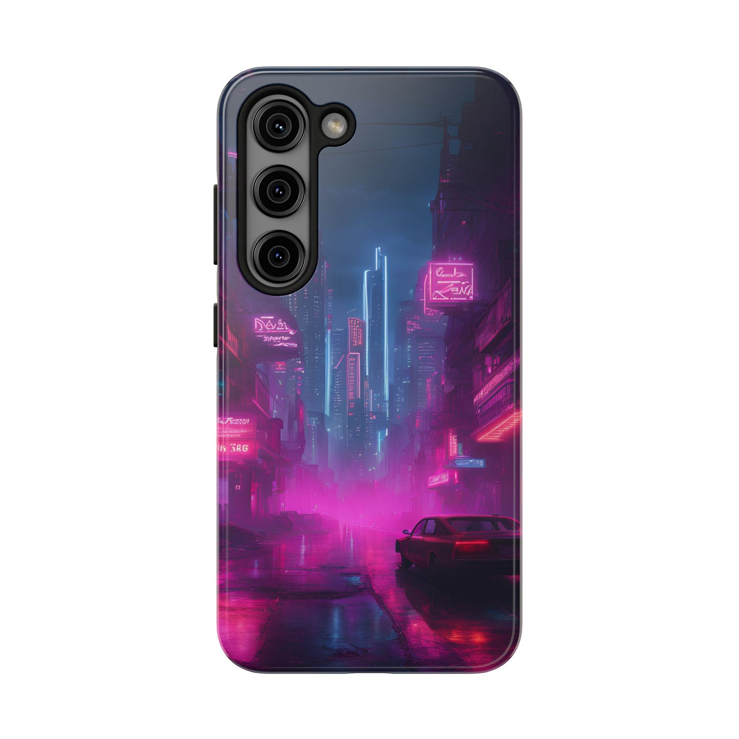 Cyberpunk Neon in a Dystopian Theme Phone Case with Lofi Aesthetic and Robotic Vaporwave Landscape