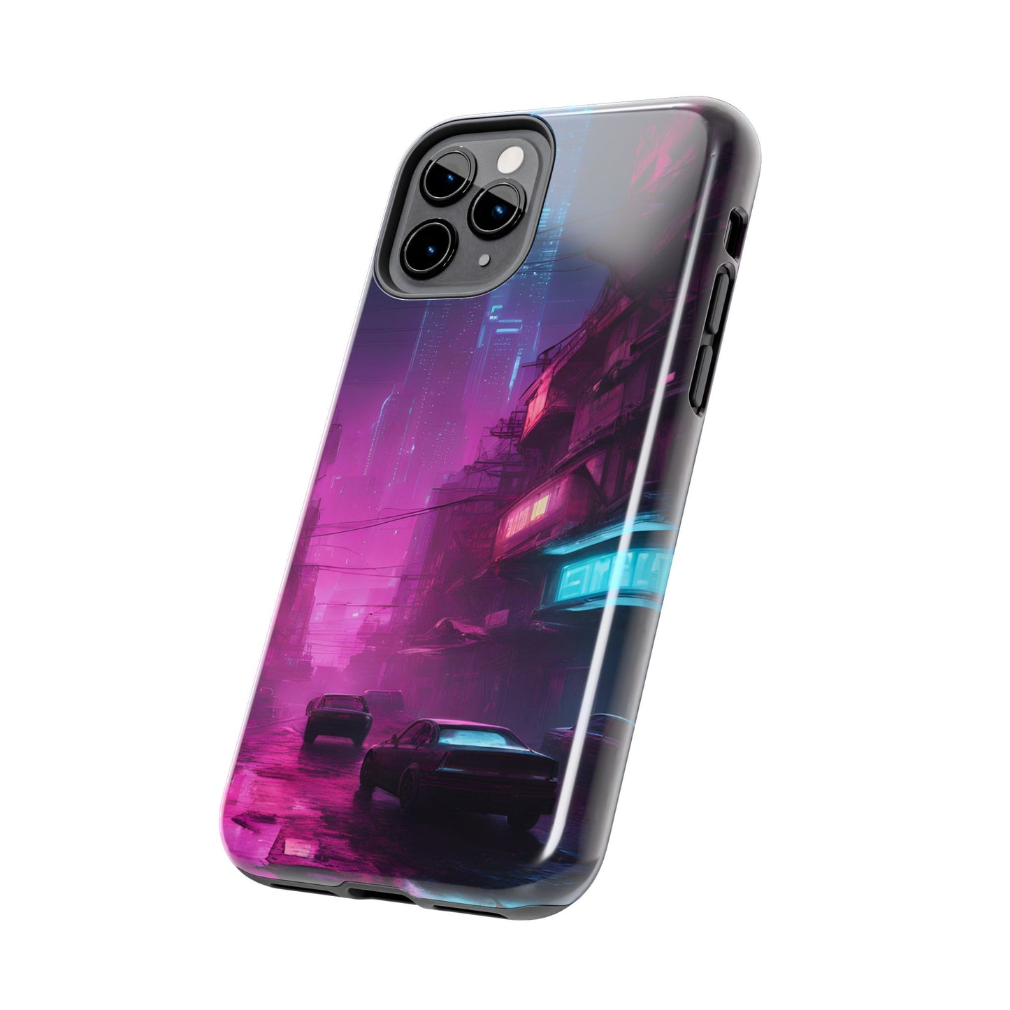 Cyberpunk Alley in Dystopian City Themed Phone Case with Lofi Aesthetic and Robotic Vaporwave Feel