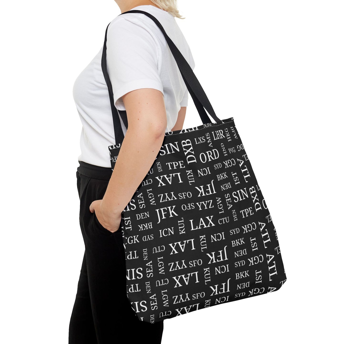 Black, Airport Code Designer Tote Bag Accessory for Travel Lovers