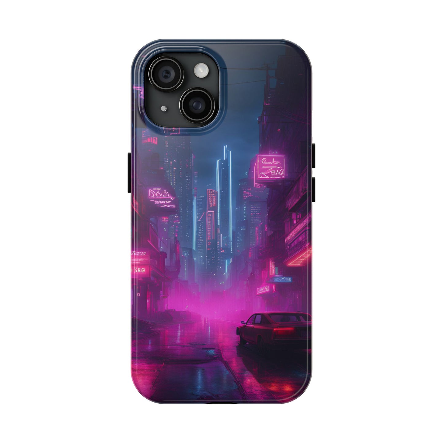 Cyberpunk Neon in a Dystopian Theme Phone Case with Lofi Aesthetic and Robotic Vaporwave Landscape