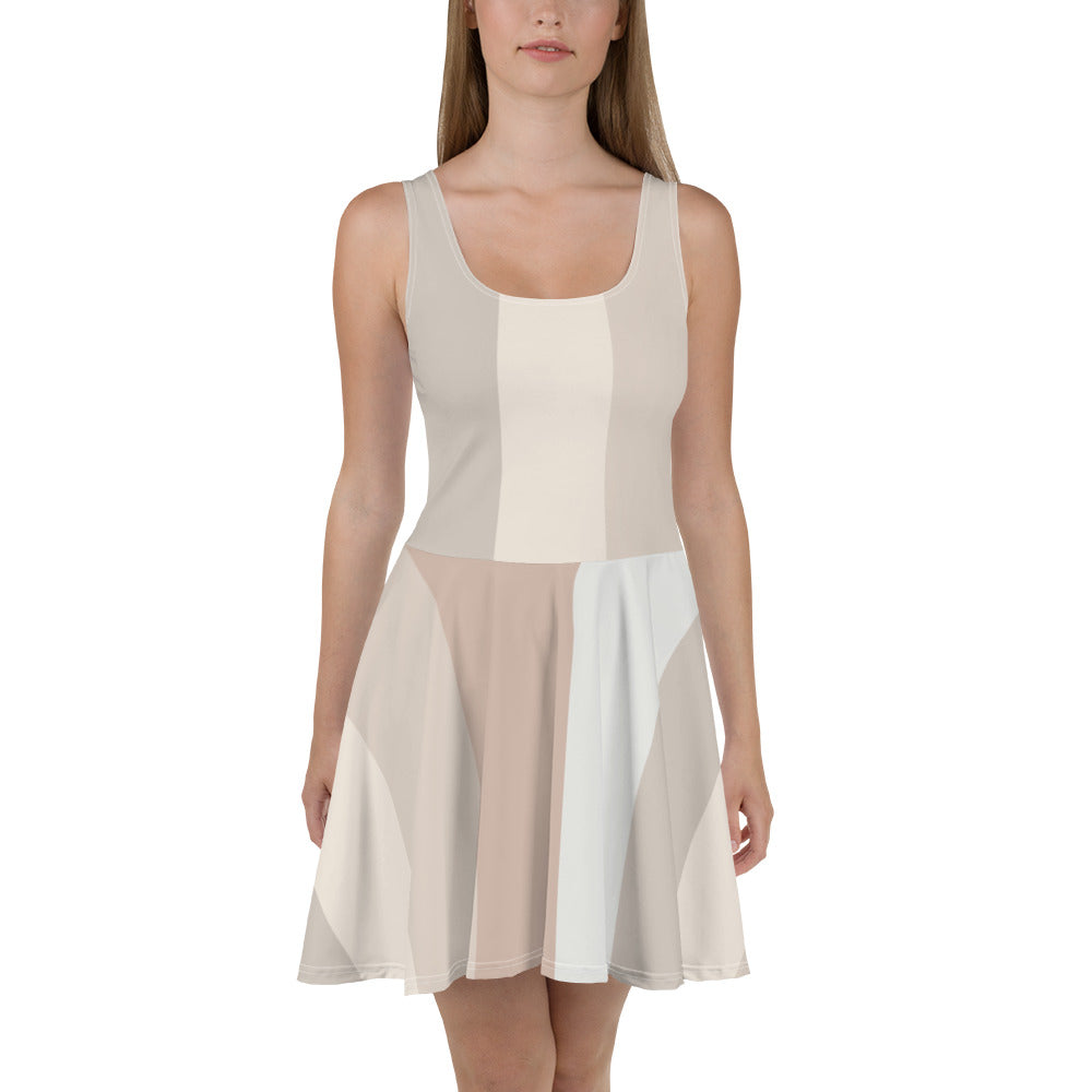 Minimalist Earth Tone Natural, Soft, Sleeveless Skater Dress, Flared Skirt