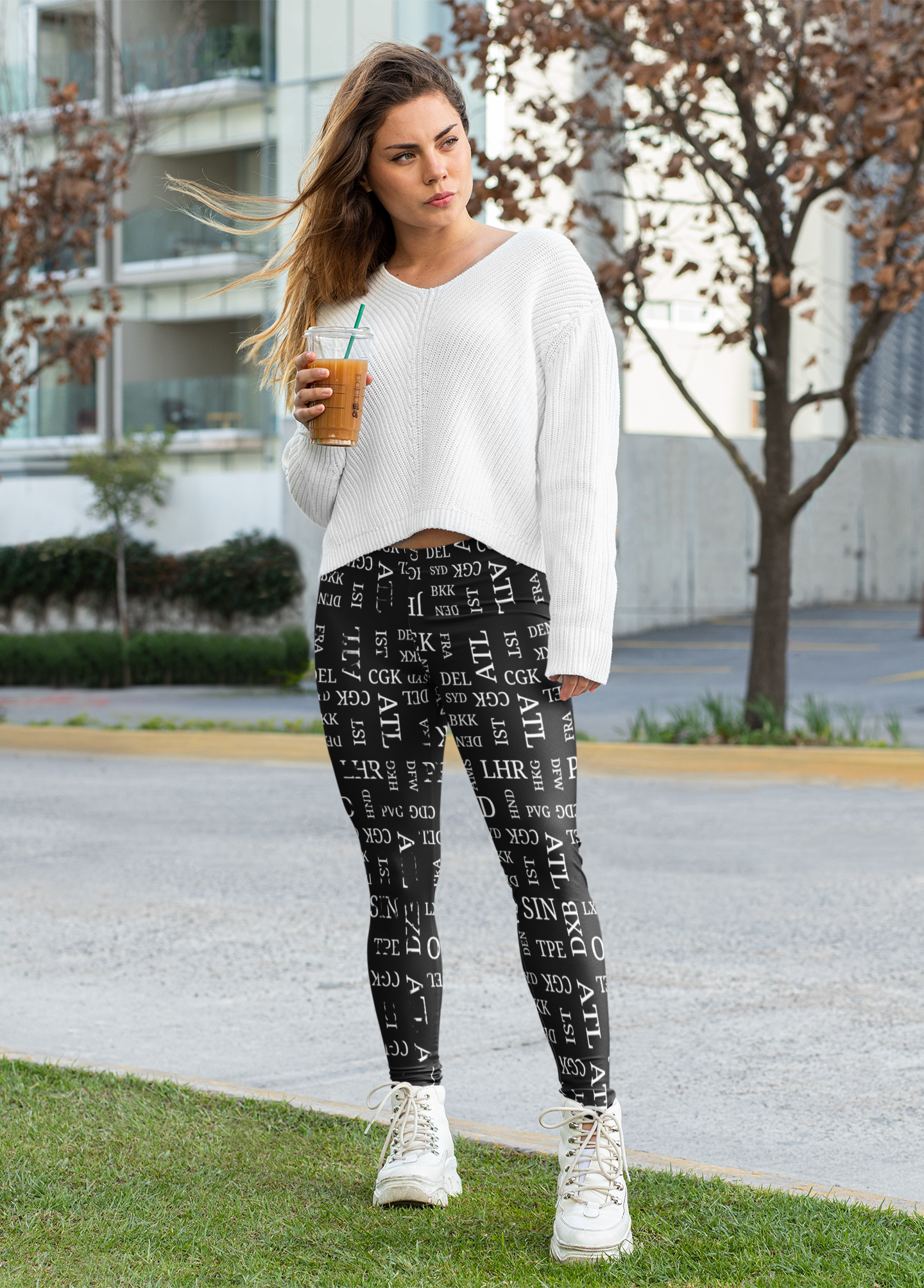 Airport Code Leggings for Travel Lovers (Black)