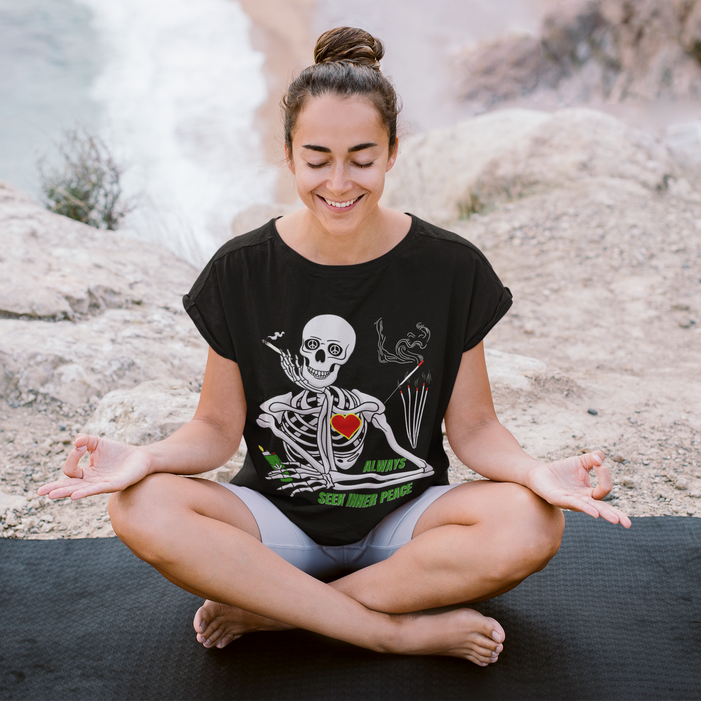 Seek Inner Peace, Weed-Smoking Halloween Skeleton Tee